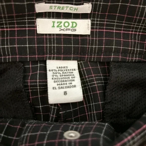 IZOD XFG Stretch golf black pink white plaid pants 5 pocket stretch snap and zip - Picture 7 of 8